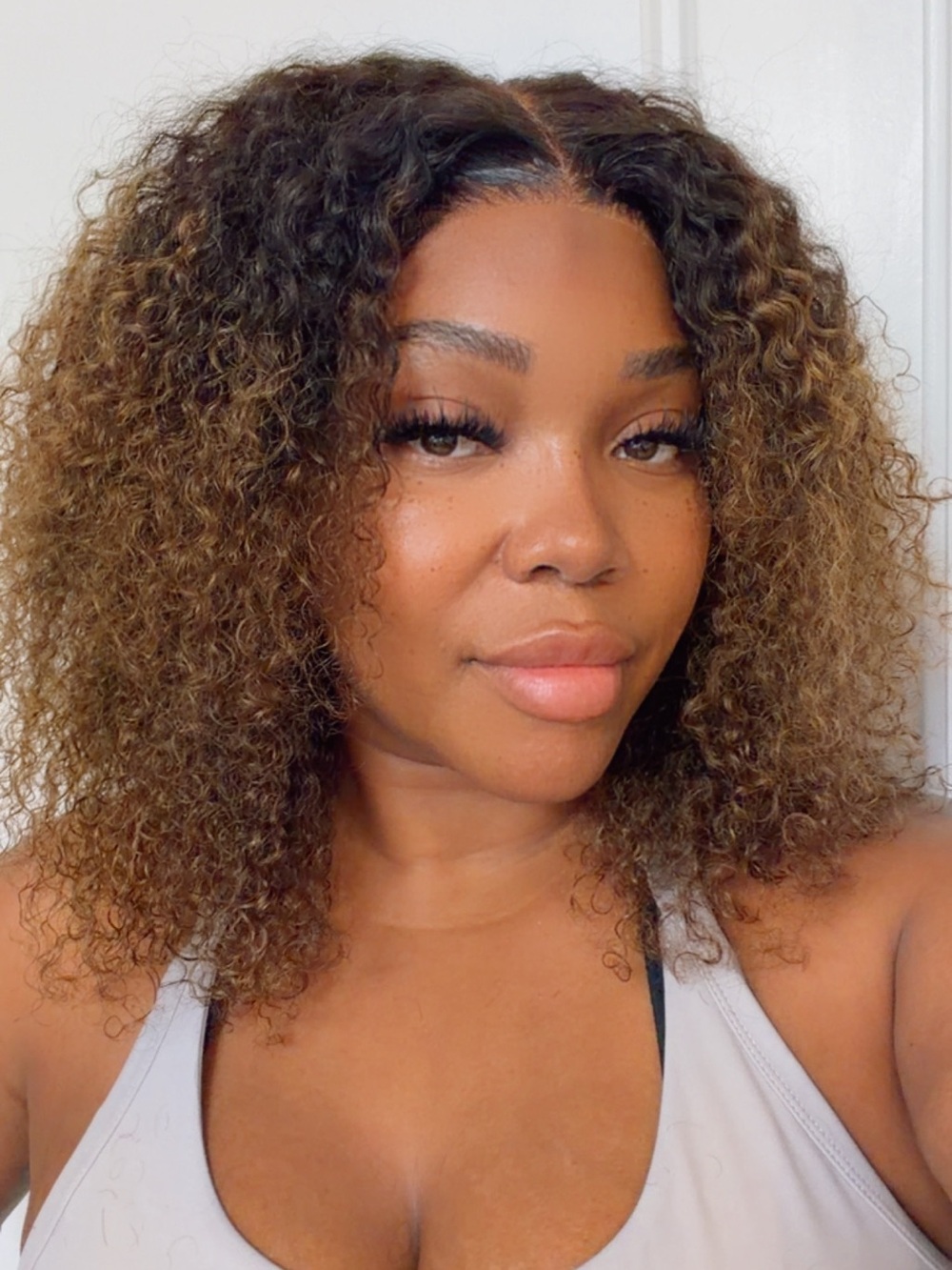 Burmese Curly Shoulder-Length Lace Front Wig in Brown Ombre